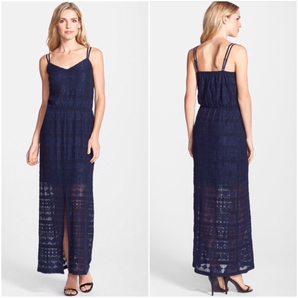 [vince camuto] navy knit maxi dress w/ front slit